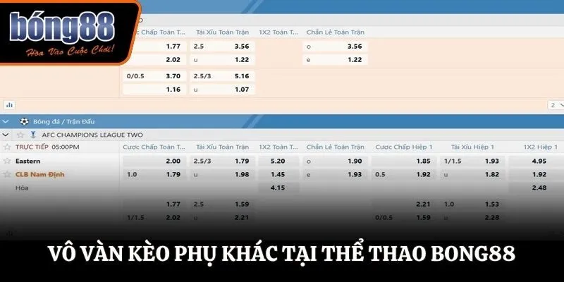 Vô vàn kèo phụ khác tại thể thao BONG88